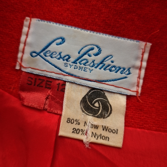VINTAGE 80s Wool Blend 12 Red Elegant Coat Jacket - Picture 11 of 16